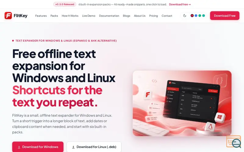 Screenshot of FlitKey — Free Offline Text Expander for Windows & Linux