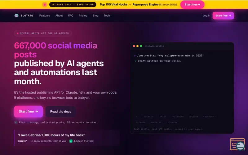 Screenshot of Blotato