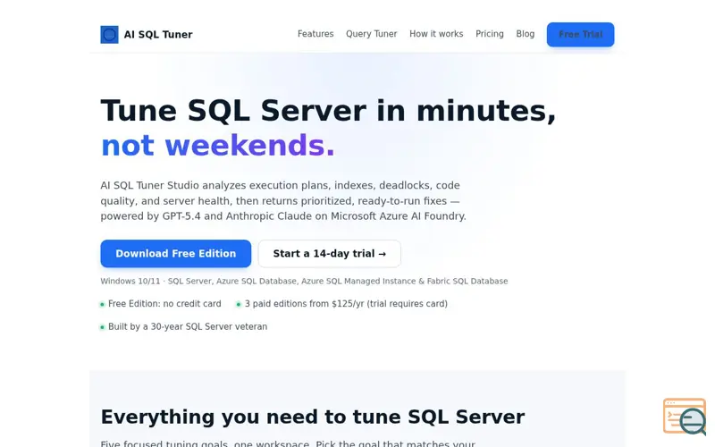 Screenshot of AI SQL Tuner Studio, a launch using Bilmur (WordPress.com RUM)