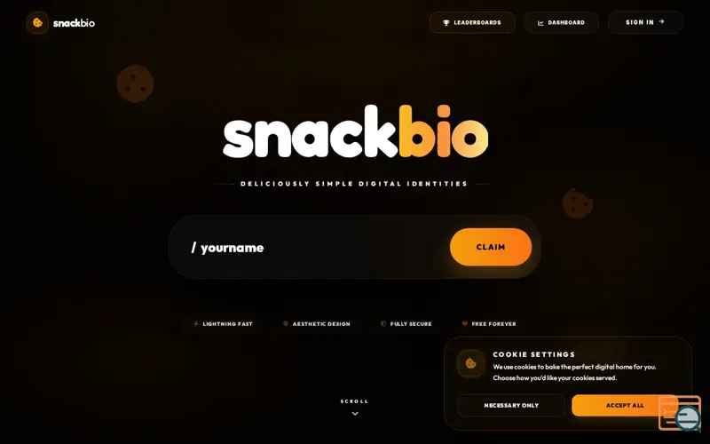Screenshot of snackbio