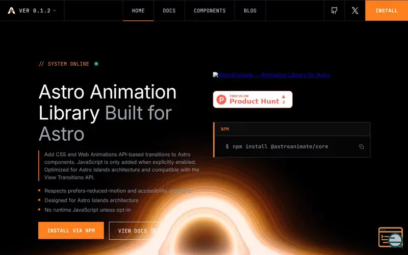 Screenshot of AstroAnimate, a launch using GhostlyX