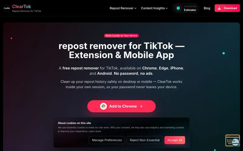 Screenshot of ClearTok
