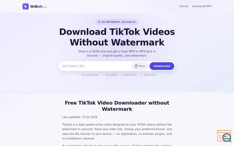 Screenshot of TikTok Video Downloader — No Watermark, No App | ticktok.app