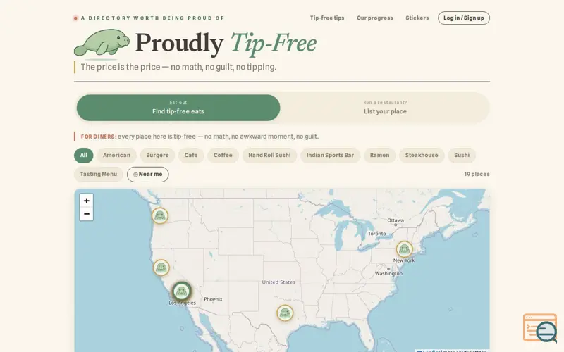 Screenshot of Proudly Tip-Free