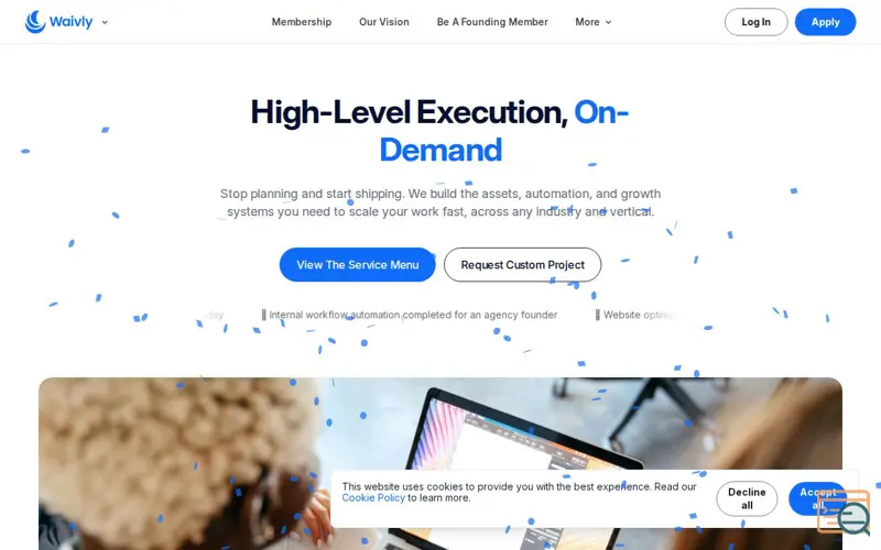 Screenshot of Waivly Studio - On-Demand Growth Engine, a launch using Rack CORS