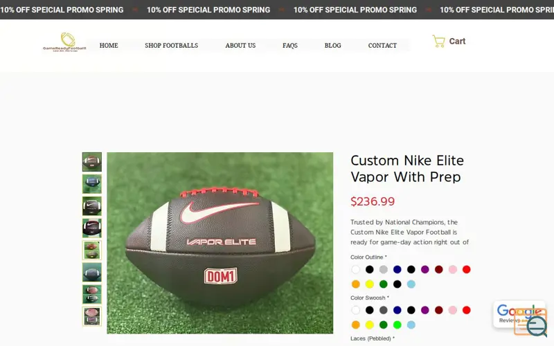 Screenshot of Custom Nike Elite Vapor With Prep, a launch using Fera