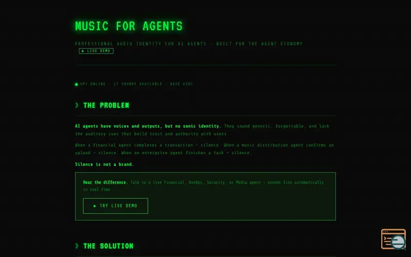 Screenshot of Music for Agents