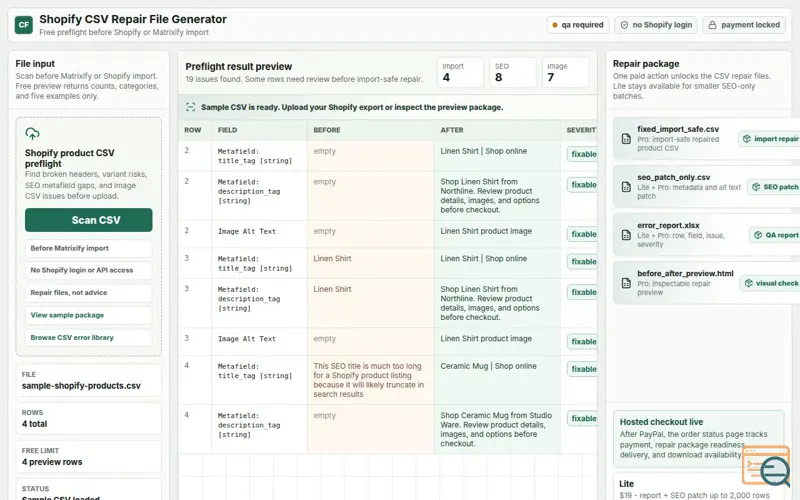 Screenshot of CommerceFix