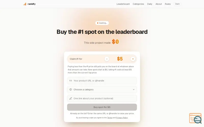 Screenshot of Rankify, a launch using LaunchAF