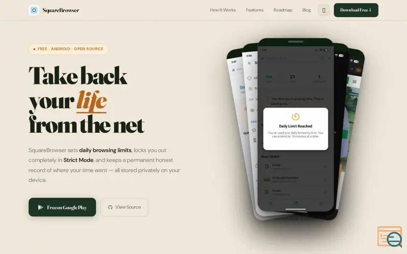 Screenshot of SquareBrowser —  You Get Your Life Back