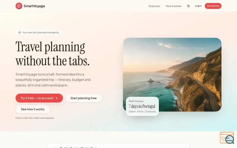 Screenshot of SmartVoyage — Effortless AI trip planning