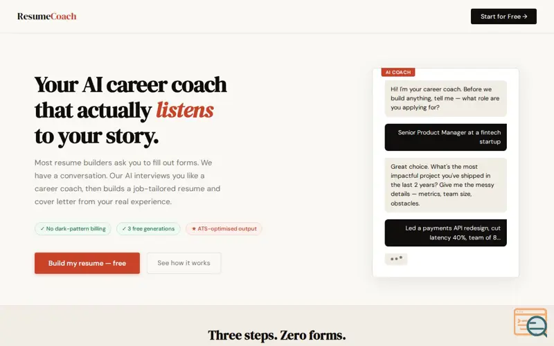 Screenshot of ResumeCoach AI