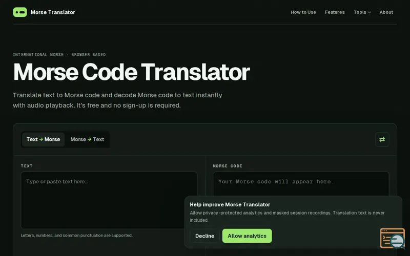 Screenshot of Morse Code Translator - Free Online Tool