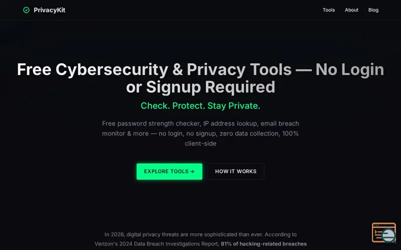 Screenshot of PrivacyKit | Free Cybersecurity & Privacy Tools — No Login Required