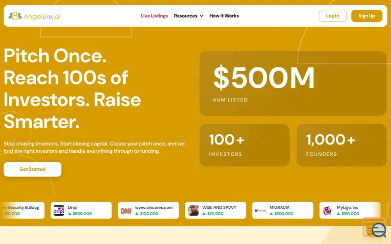 Screenshot of Angellinx: Your AI Co-pilot for Funding, a launch using Proof