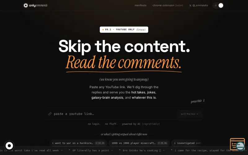 Screenshot of OnlyComments
