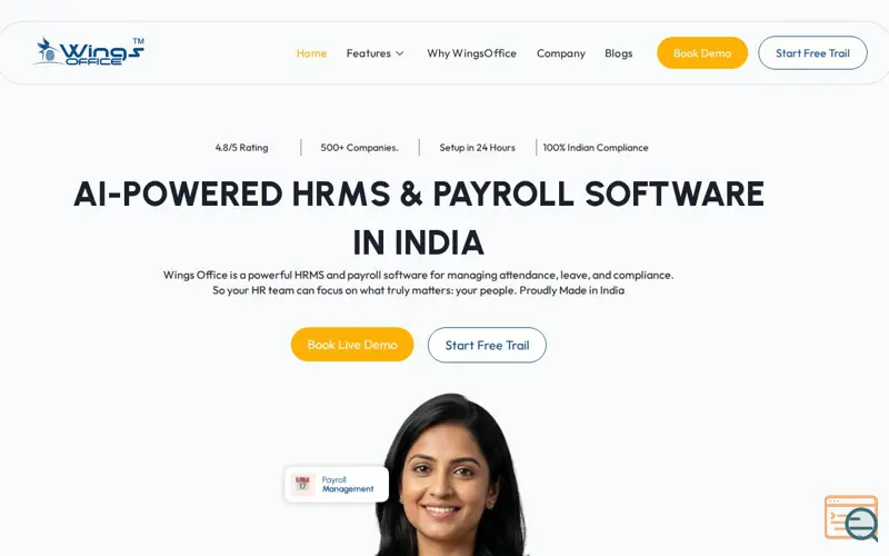 Screenshot of wings office | Ai Powered HRMS Software, a launch using Yoast