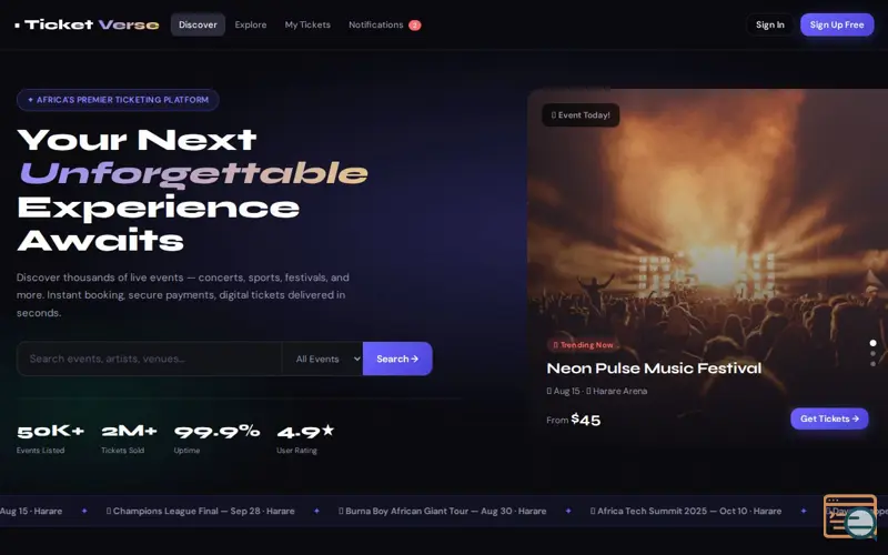 Screenshot of TicketVerse — Find Your Next Experience