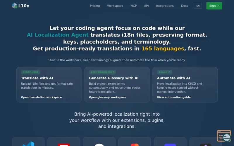 Screenshot of L10n.dev - AI Localization Agent