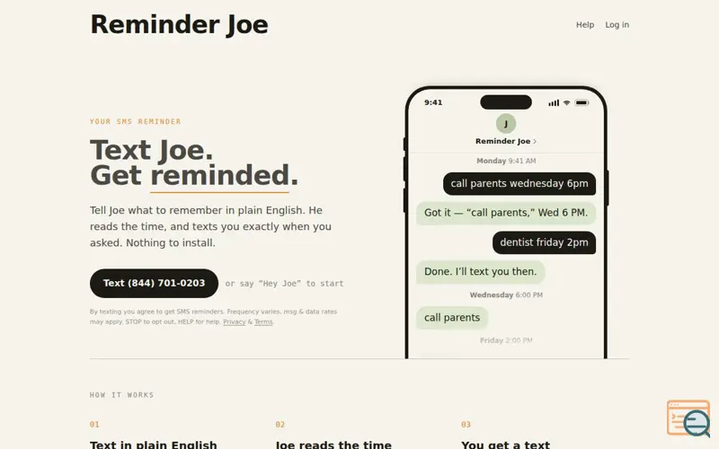 Screenshot of Reminder Joe
