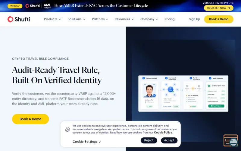 Screenshot of Crypto Travel Rule Compliance, a launch using Shufti Pro
