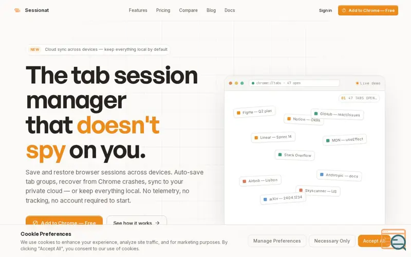Screenshot of Sessionat tab session manager