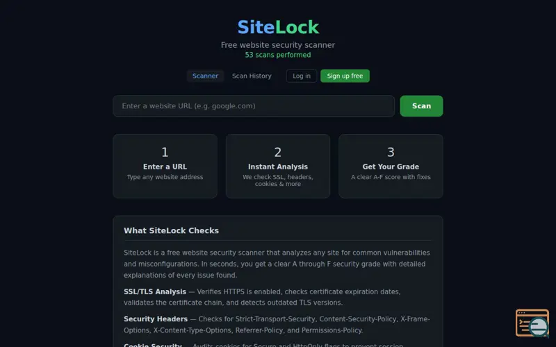 Screenshot of SiteLock