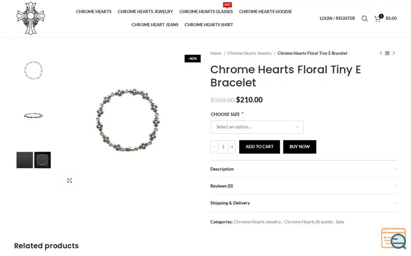 Screenshot of Chrome Hearts, a launch using WoodMart