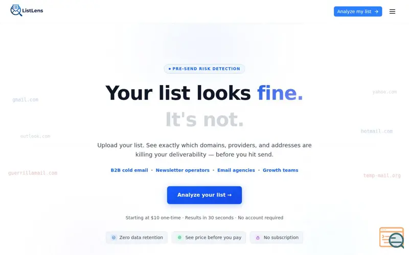 Screenshot of ListLens.io