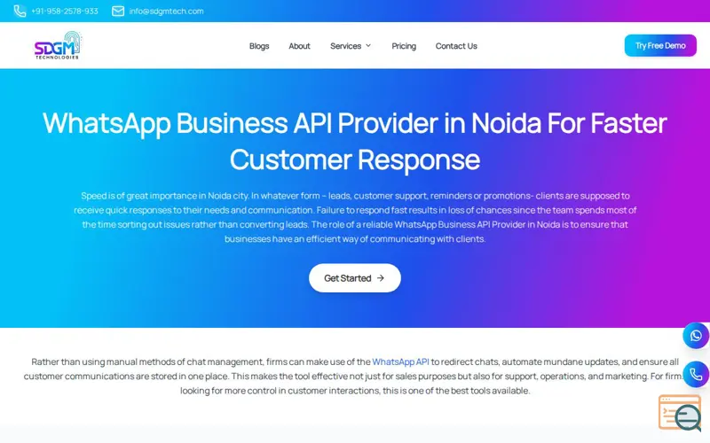 Screenshot of WhatsApp Business API Provider in Noida