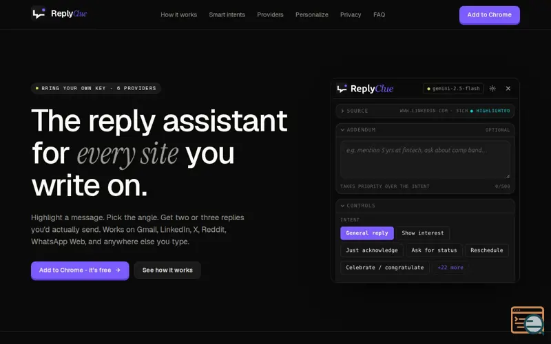 Screenshot of ReplyClue