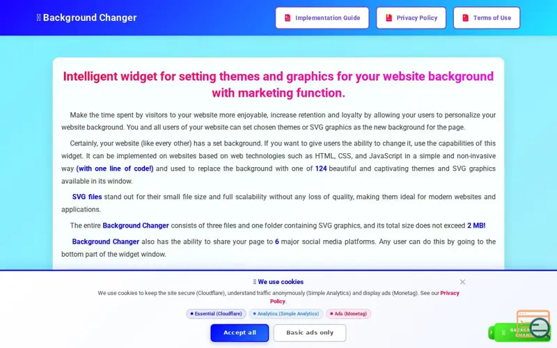 Screenshot of Background Changer, a launch using nap5k Ad Network