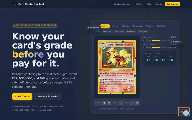 Screenshot of Card Centering Tool 