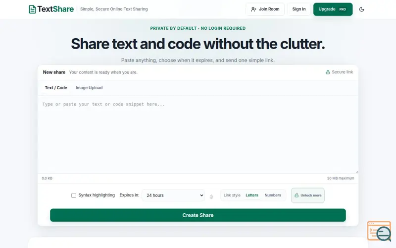 Screenshot of TextShare.pro 