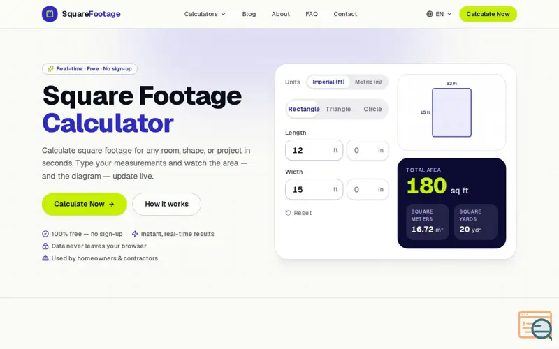 Screenshot of SquareFootage Calculator Pro