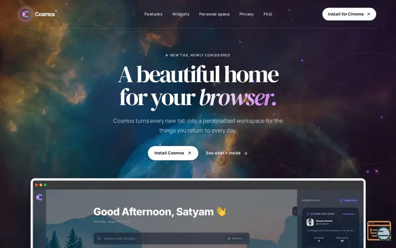 Screenshot of Cosmos : New Tab