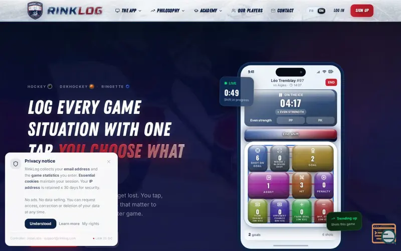 Screenshot of RinkLog