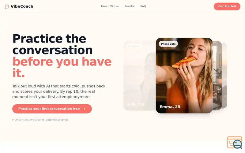 Screenshot of vibeCoach, a launch using Vapi