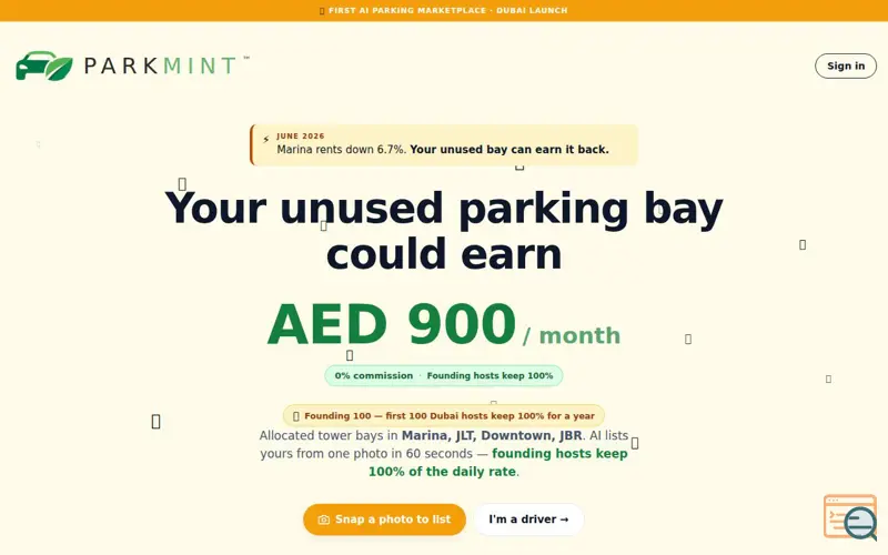 Screenshot of Earn from your unused Dubai parking bay · Parkmint