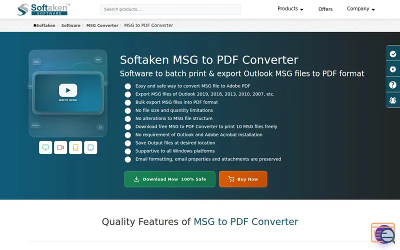 Screenshot of Softaken MSG to PDF Converter