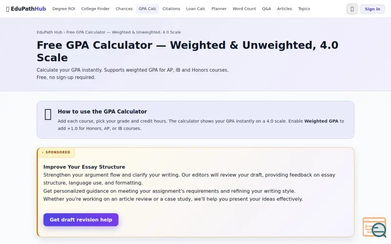 Screenshot of Free GPA Calculator