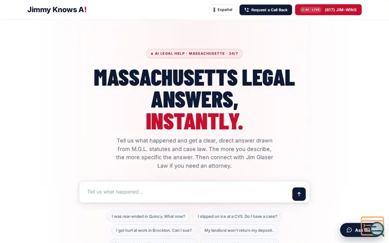 Screenshot of Jimmy Knows A! | AI Massachusetts Legal Help