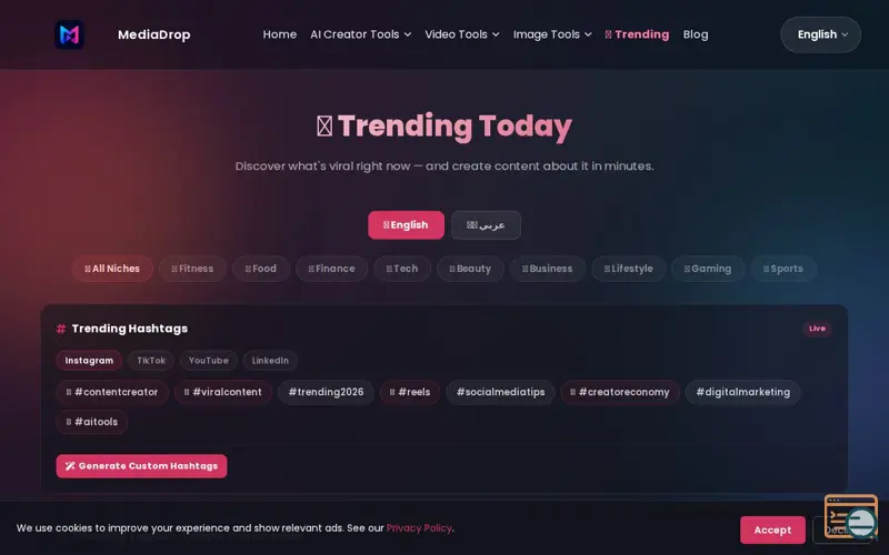 Screenshot of Trending Today by Media Drop, a launch using Site4Now Email