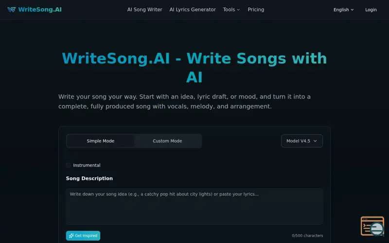 Screenshot of WriteSong.ai