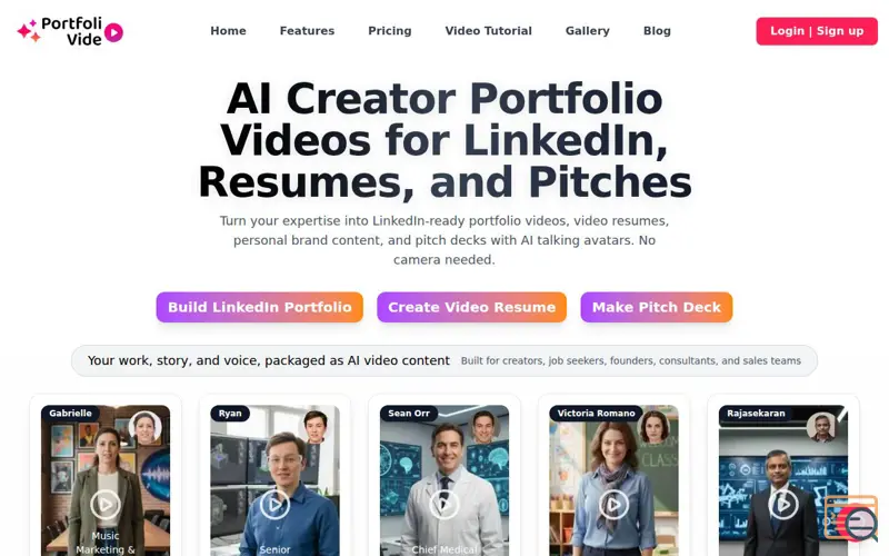 Screenshot of PortfolioVideo, a launch using Brevo