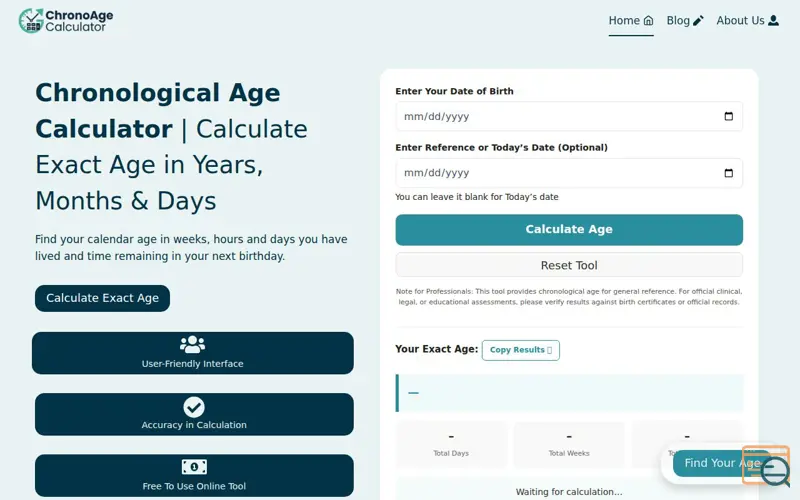 Screenshot of Chronological Age Calculator