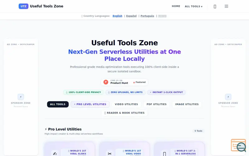 Screenshot of Useful Tools Zone | 100% Private Next-Gen Serverless Utilities