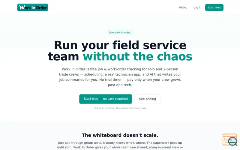 Screenshot of Work In Order, a launch using Sentry