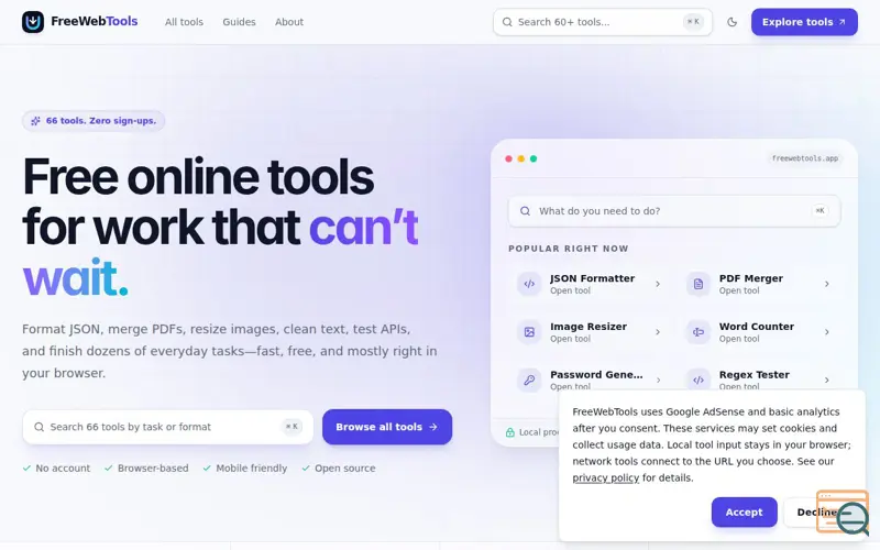 Screenshot of FreeWebTools - Free Online Web Tools