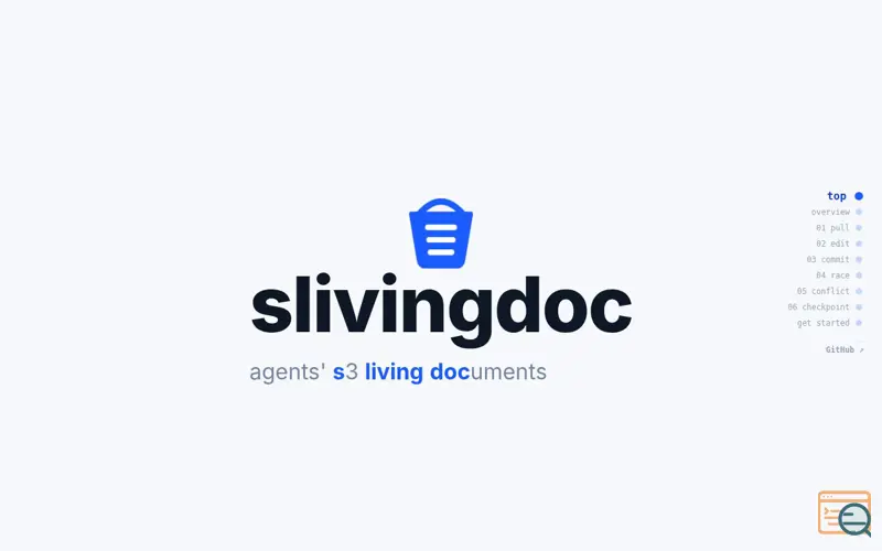 Screenshot of slivingdoc — agents' s3 living documents